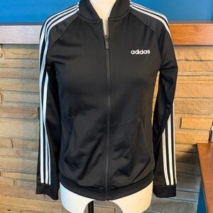 Adidas Women's Black Bomber Jacket with White Stripes